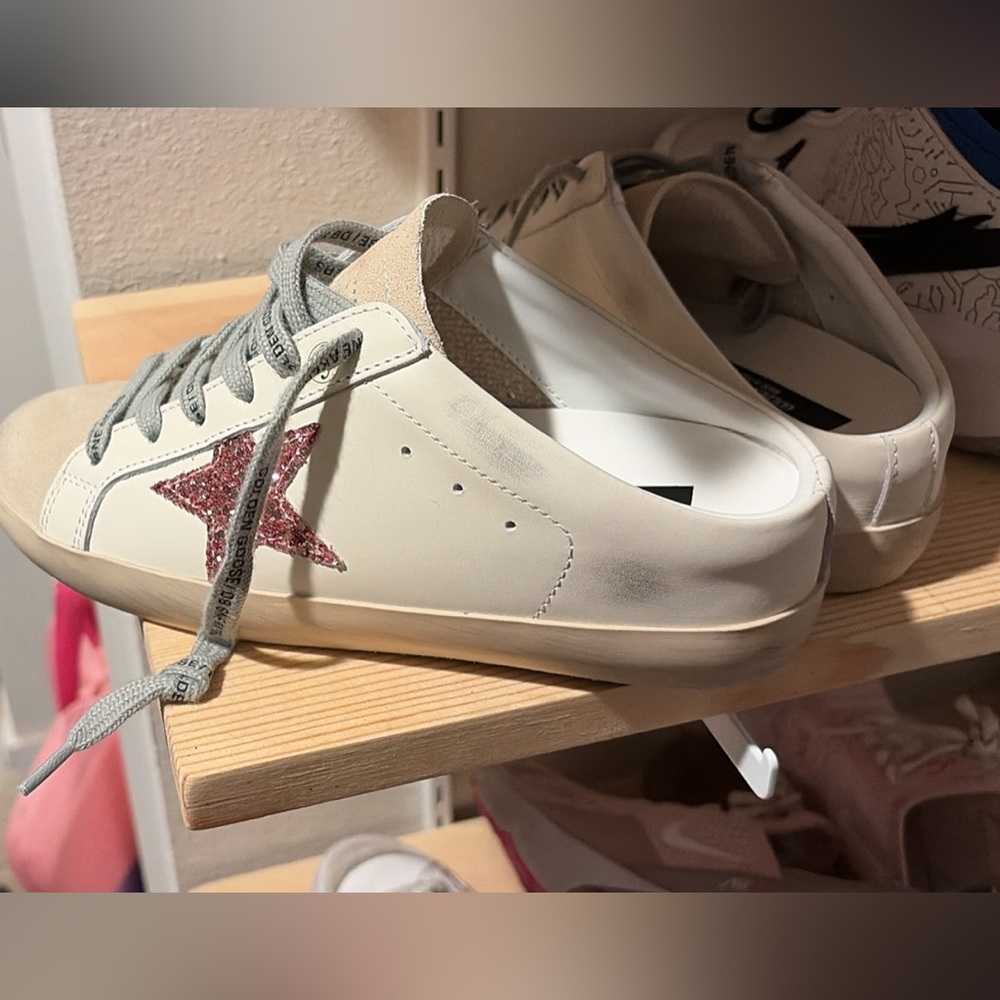 Golden Goose White Sneakers with Pink Star